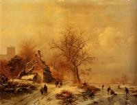 Frederik Marianus Kruseman - Figures In A Frozen Winter Landscape